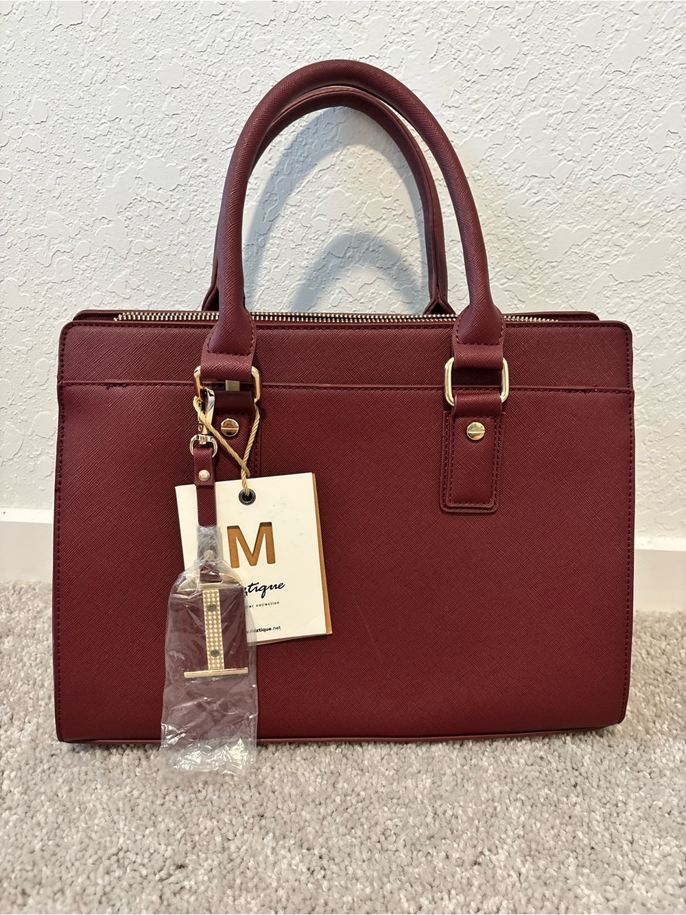NWT Miztique Burgundy Structured Satchel Tote Bag w/ Crossbody Strap